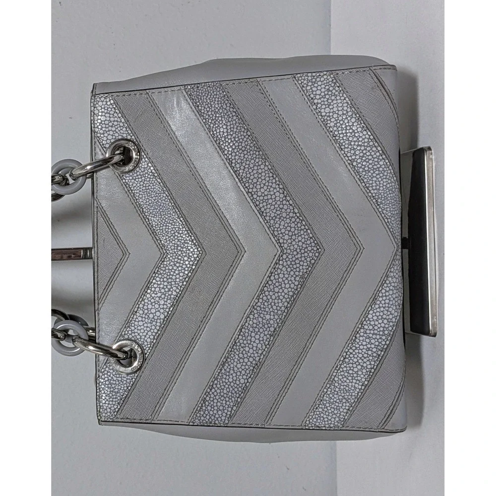 Michael Kors Cynthia Satchel Grey Chevron Leather Convertible Crossbody Bag